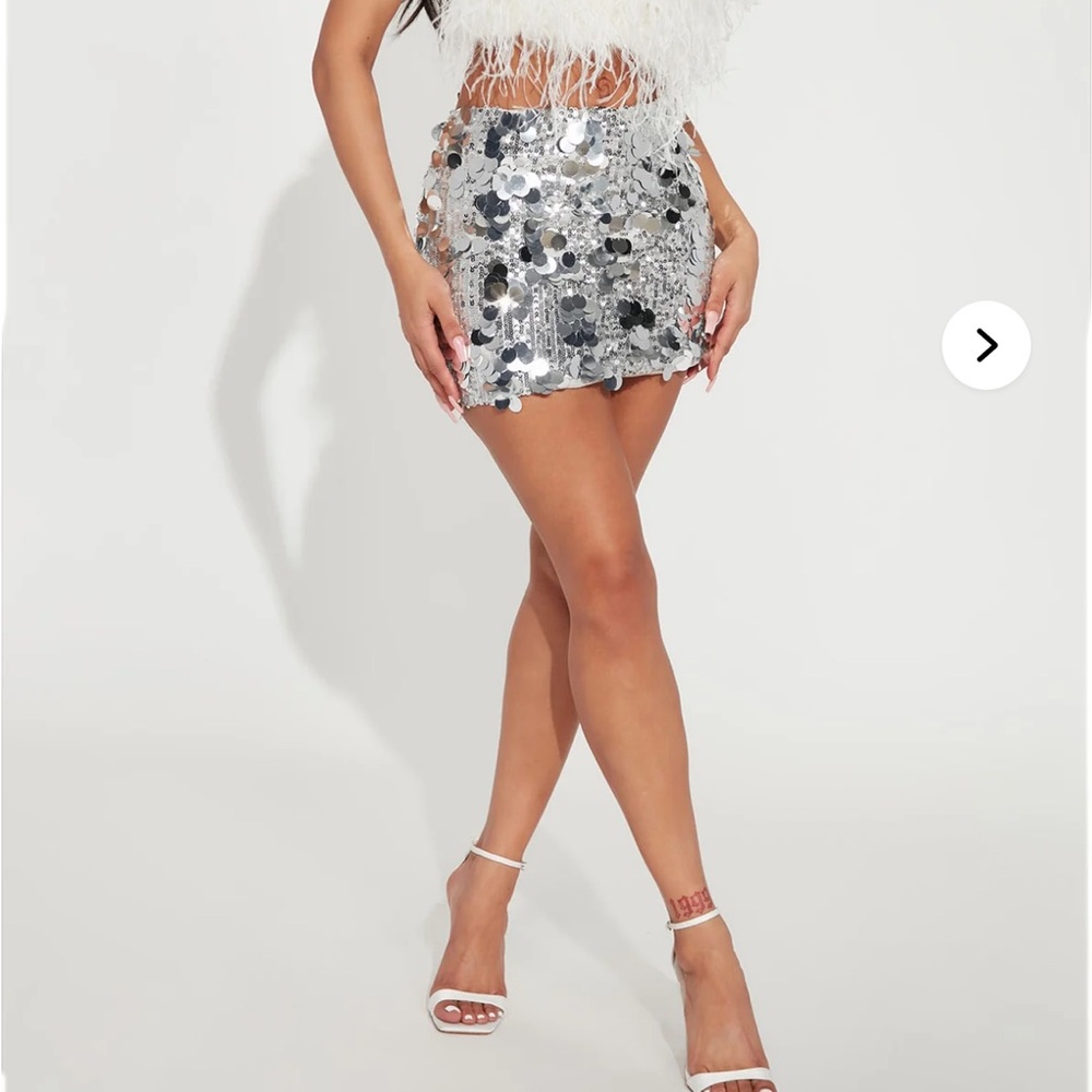 Fashion Nova Silver Sequin Mini Skirt